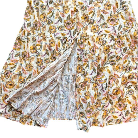 Sonoma Tiered Maxi Dress XL Yellow Floral Button Up Ruffled Boho Cottage Fairy - Picture 3 of 10